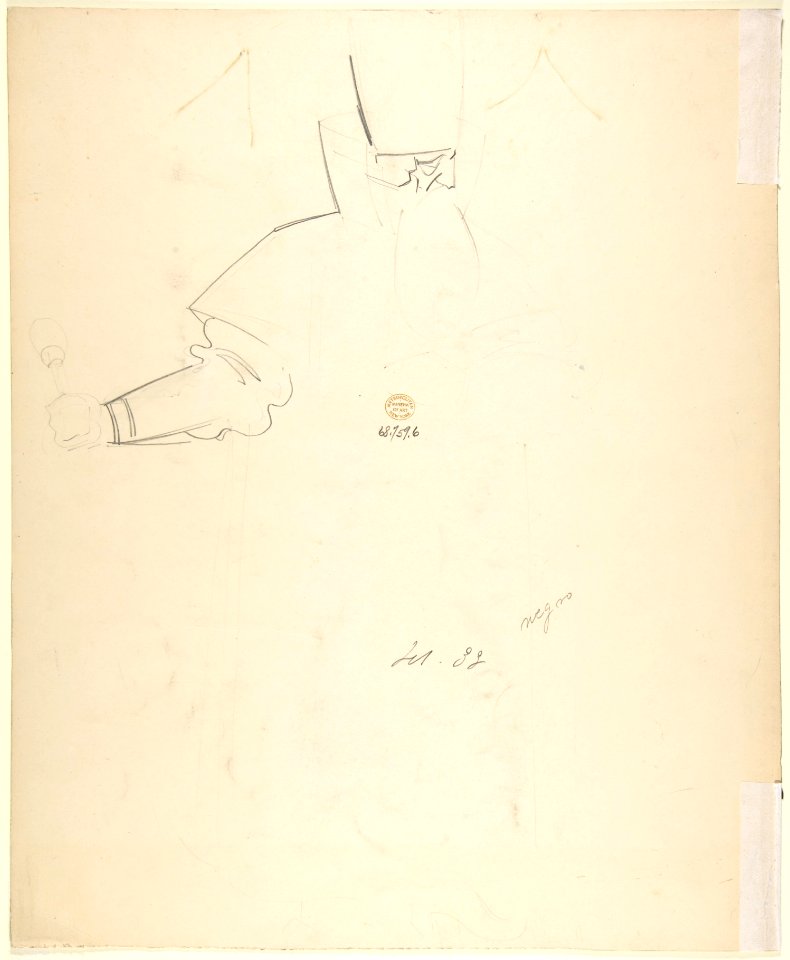 Costume Study for Robed, Bearded Boyar with Staff; verso- Sketch for the same figure MET DP804938