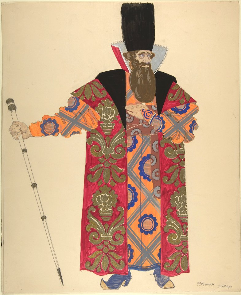 Costume Study for Robed, Bearded Boyar with Staff; verso- Sketch for the same figure MET DP800660