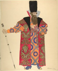 Costume Study for Robed, Bearded Boyar with Staff; verso- Sketch for the same figure MET DP800660