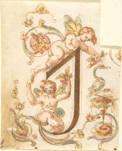 Decorative Letter "I" with Putti (Embroidery Design?) MET DP802006