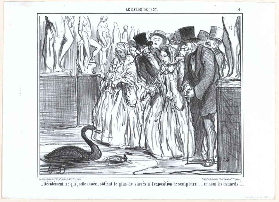 Décidément, ce qui, cette année, obtient le plus de succès à l'exposition de sculpture..., from Le Salon de 1857, published in Le Charivari, July 21, 1857 MET DP876653