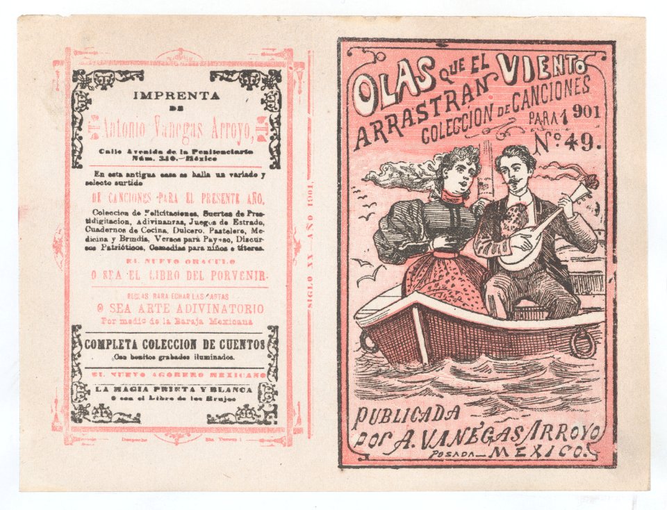 Cover for 'Olas que el Viento Arrastran para 1901', a man serenading a woman in a row boat MET DP868399