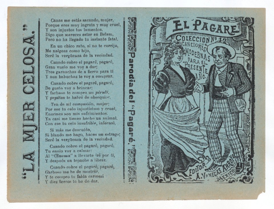 Cover for 'El Pagare', a man holding a cigarette and gesturing to a woman holding a shawl MET DP868383