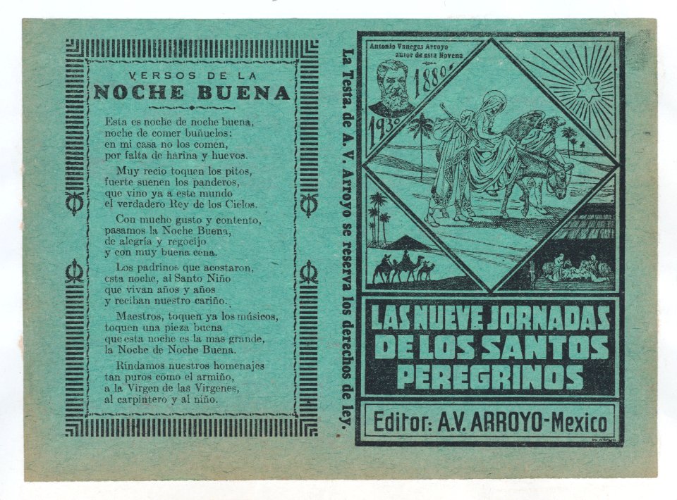 Cover for 'Las Nueves Jornadas de los Santos Peregrinos', Mary on horseback and Joseph being guided through Egypt by an angel MET DP868377