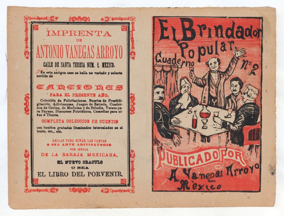 Cover for 'El Brindador Popular', a man raising a toast to a group of people seated around a table MET DP868404