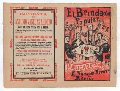 Cover for 'El Brindador Popular', a man raising a toast to a group of people seated around a table MET DP868404