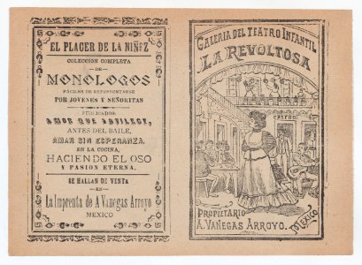 Cover for 'La Revoltosa', a woman standing in the middle of a saloon surrounded by people playing games and music MET DP868384