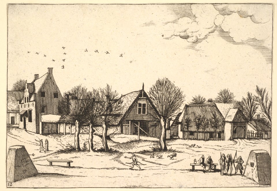 Country Village, archers in the foreground from Multifariarum casularum ruriumque lineamenta curiose ad vivum expressa MET DP825664