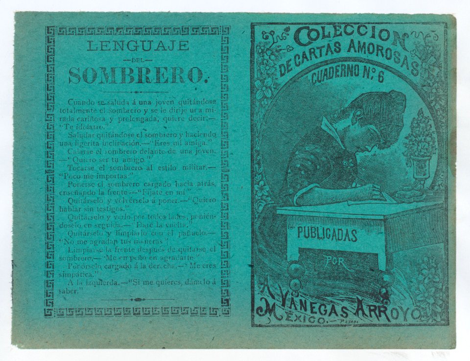 Cover for 'Coleccion de Cartas Amorosas Cuaderno No. 6', a young woman writing a letter at a desk MET DP868379