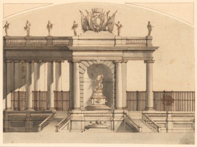 Colonnade and Fountain with a Crowned Armorial Shield MET DP223362