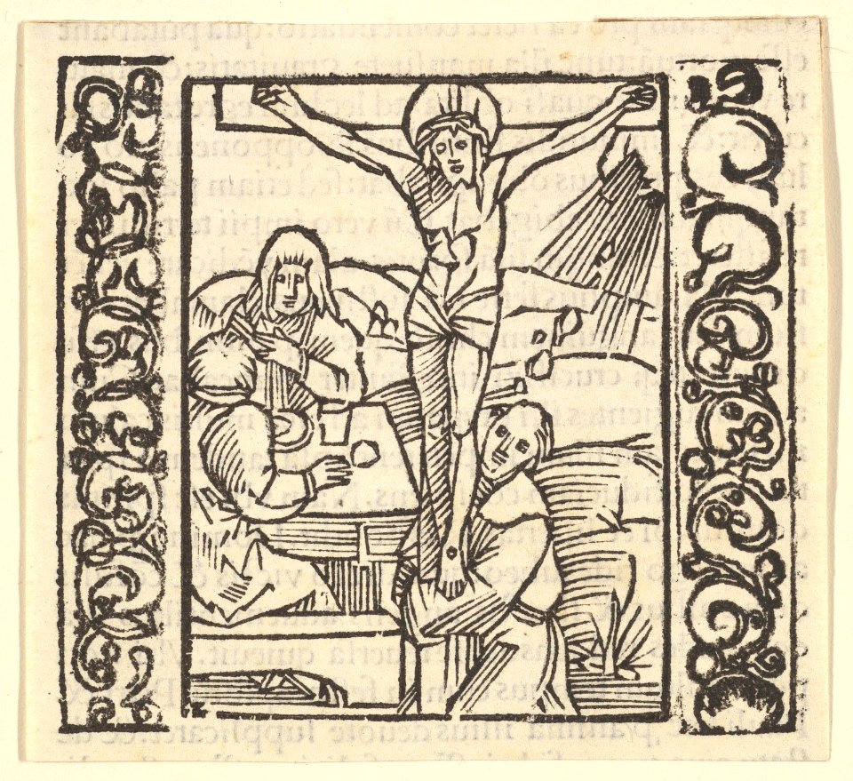 Crucifixion by a table, illustration from Speculum Passionis, 1507 MET DP826737