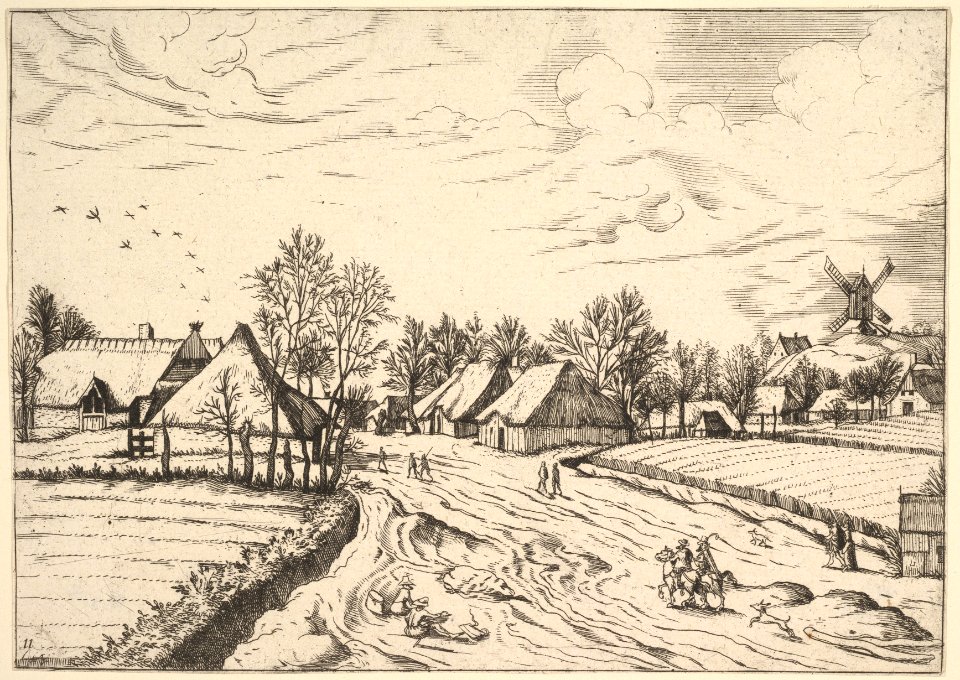 Country Village with Post Mill from Multifariarum casularum ruriumque lineamenta curiose ad vivum expressa MET DP825661