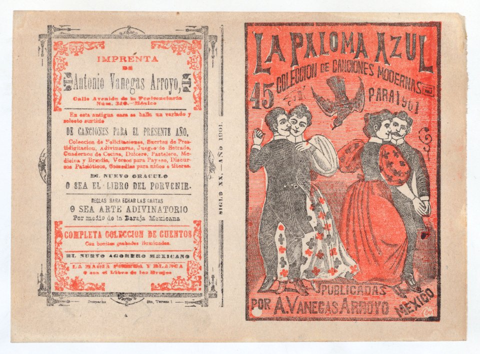 Cover for 'La Paloma Azul - Coleccion de Canciones Modernas Para 1901', two couples dancing while a dove flies in between them MET DP868411