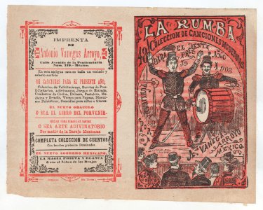 Cover for 'La Rumba- Coleccion de Canciones Modernas para el Presente Año 1903', a conductor and a drummer performing on stage for an audience MET DP868410