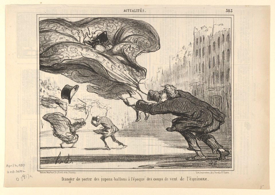 Danger de Porter des Jupes-Ballons, Plate 26 of La Crinolomanie, published in le Charivari, April 3, 1857 MET DP835589