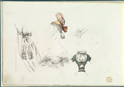 Costume Design Sketches including a Bouffant Skirt, Hat, and Bodice MET DP825831