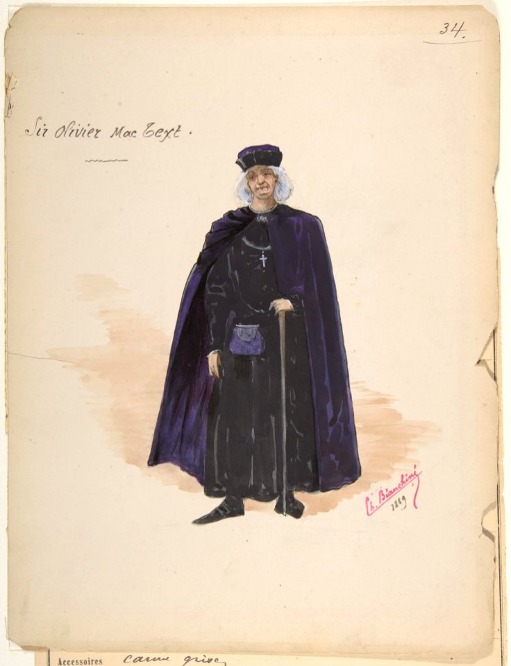 Costume for Sir Olivier McText -a-; Descriptive Sheet of Accessories -b- MET DP805199