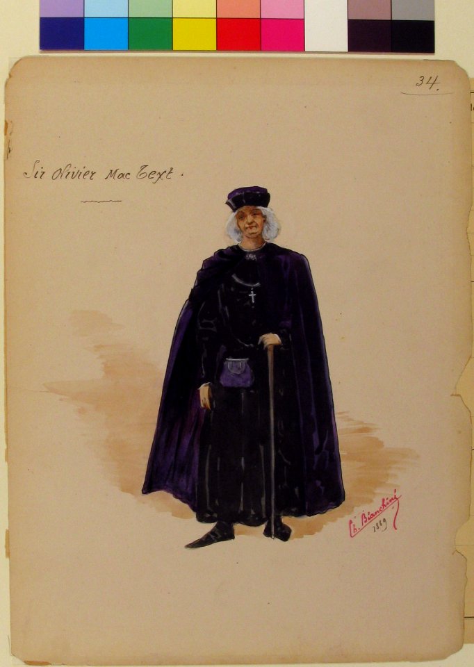 Costume for Sir Olivier McText -a-; Descriptive Sheet of Accessories -b- MET 69.683.2a, b