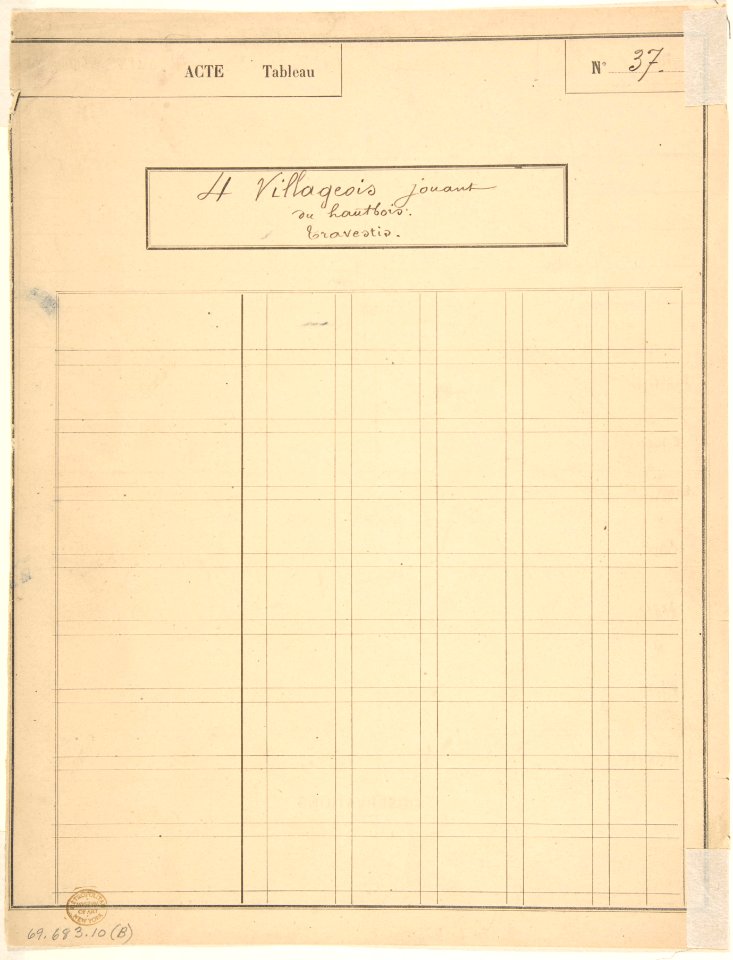 Costume Design for "4 Villageois jouant au hautbois" -a-; Descriptive Sheet of Costume Accessories -b- MET DP805192