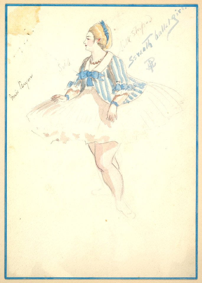 Costume Design for 'Seventh Ballet Girl' (Short White and Blue Striped Dress) MET DP825266