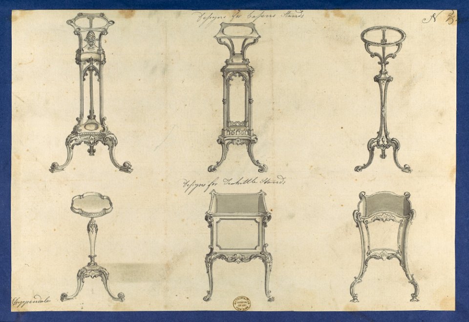 Designs for Basin Stands and Teakettle Stands, in Chippendale Drawings, Vol. I MET DP104129