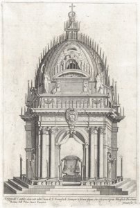 Design of the catafalque for Francesco Piccolomini; from 'Libro De Catafalchi, Tabernacoli, con varij designi di Porte fenestre et altri ornamenti di Architettura' MET DP874854