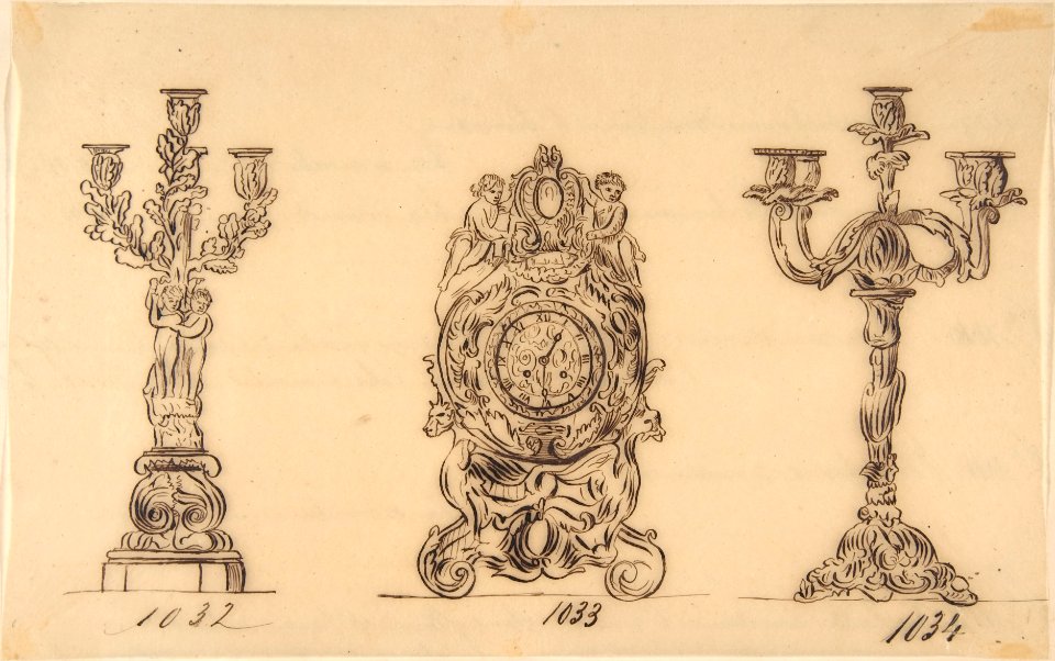 Designs for a Clock and Two Candelabras MET DP809249