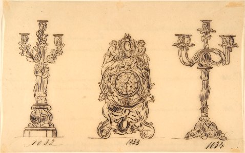 Designs for a Clock and Two Candelabras MET DP809249