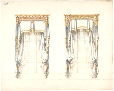 Design for Two White Curtains with Gold Fringes and a Gold Pediment MET DP807424