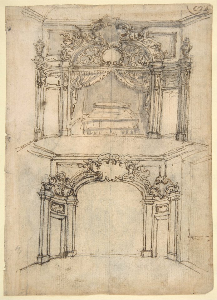 Designs for Bed Alcoves (Recto). Studies for a figure of St. John the Baptist and a Bed Alcove (Verso). MET DP809587