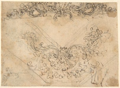 Designs for a Palmette Motif with Tendrils (recto); studies for a Male Figure and Decorative Sculpture (verso) MET DP809603