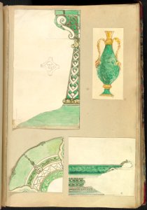 Designs for a Candlestick, Two Handled Vase, Decorated Plate and Footed Dish MET DP828103. Free illustration for personal and commercial use.