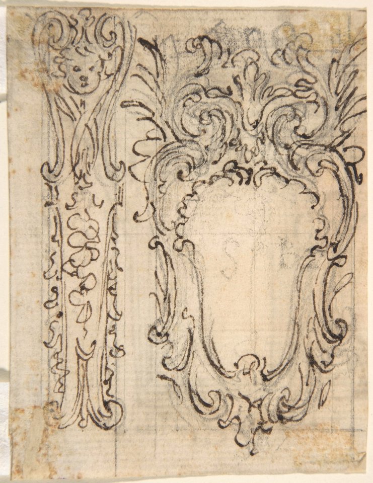 Designs for a Pilaster Ornament and Cartouche (recto); Design for a Window or a Wall Plaque (verso). MET DP809620