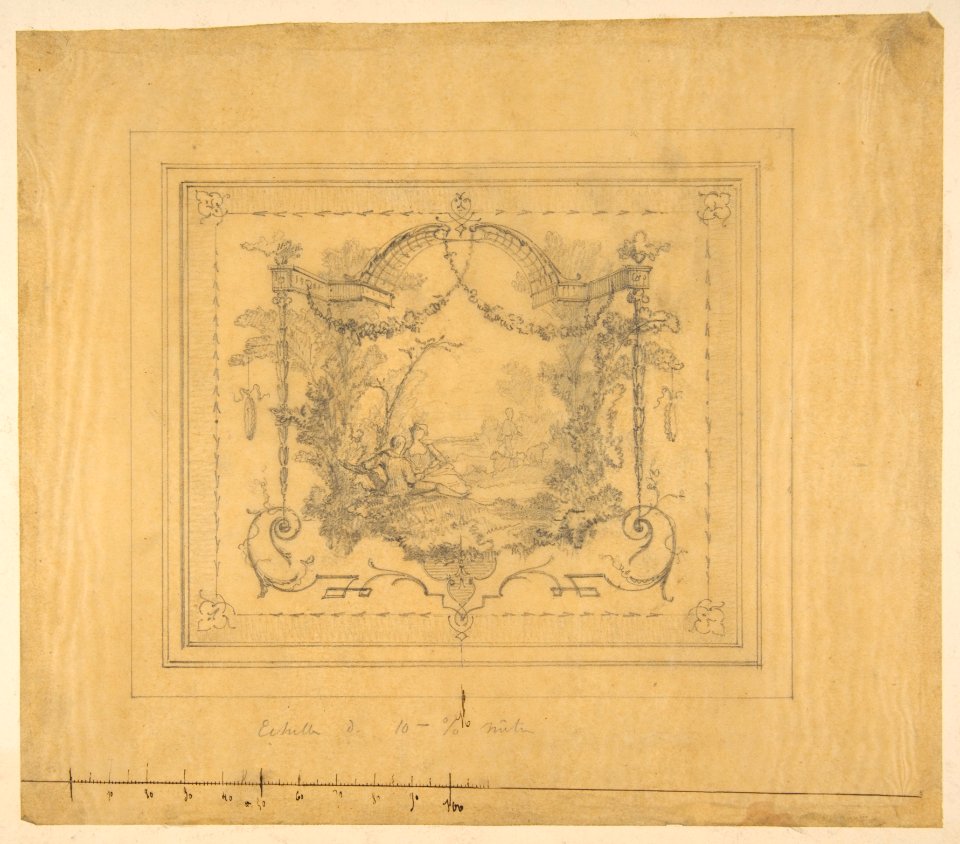 Design for a panel painted with a pastoral scene and rococco motifs MET DP811818