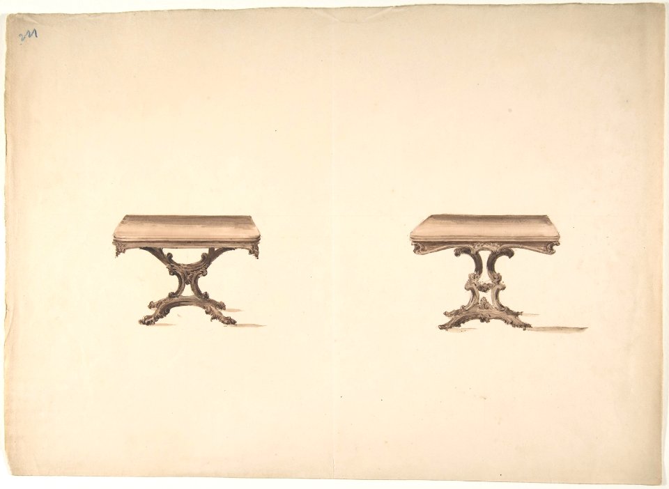 Design for Two Square Tables with Carved Legs MET DP807007