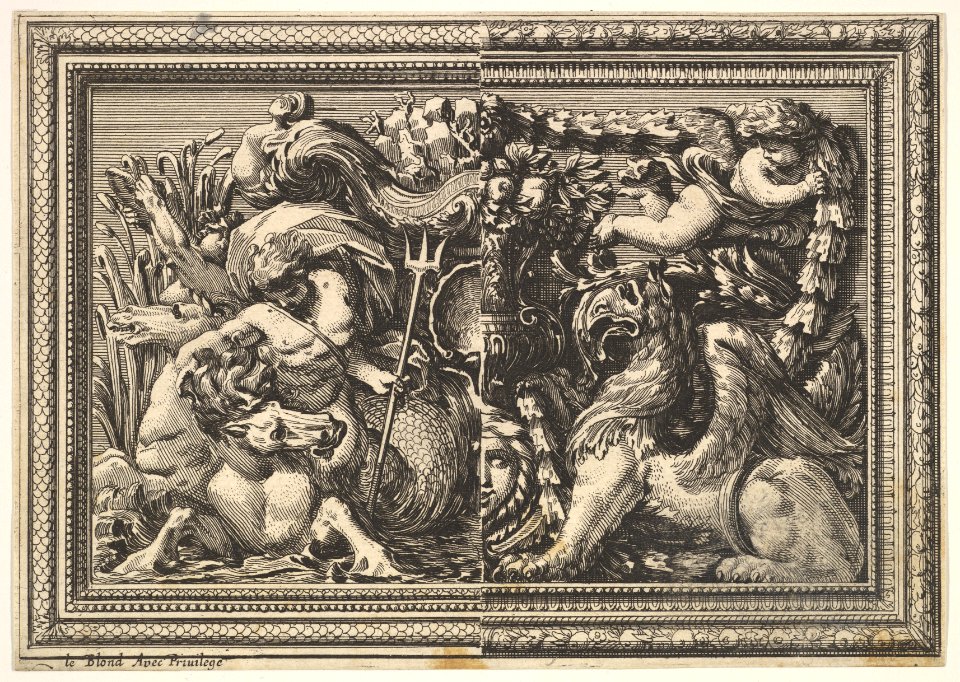 Design for a Panel with Two Variants containing a Hippocamp and a Griffin, from- Ornements de panneaux à la romaine MET DP829066