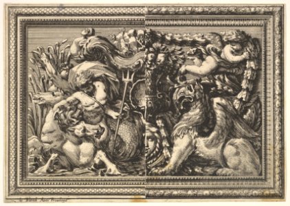 Design for a Panel with Two Variants containing a Hippocamp and a Griffin, from- Ornements de panneaux à la romaine MET DP829066