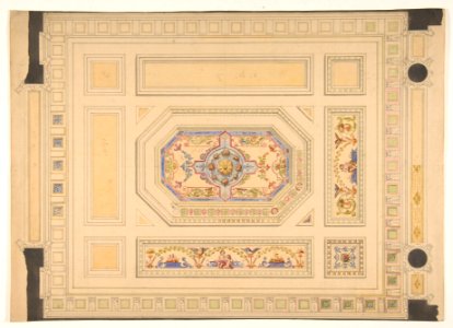 Design for a paneled ceiling painted with putti, birds, and floral motifs MET DP811798