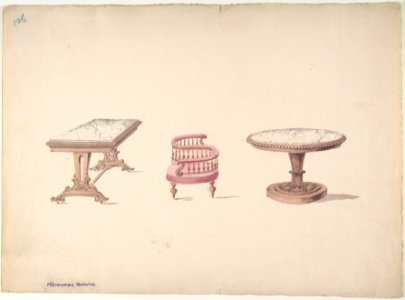Design for a Rectangular and Round Marble-topped Tables and a Tête-à Tête Chair MET DP807010