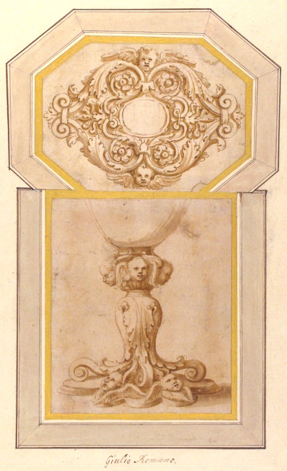 Design for a Sculptural Frame Decorated with Angel Heads, Volutes and Leaves (for a Ceiling ?); Design for a Base Decorated with Angel Heads, Volutes and Leaves MET 49.19.73