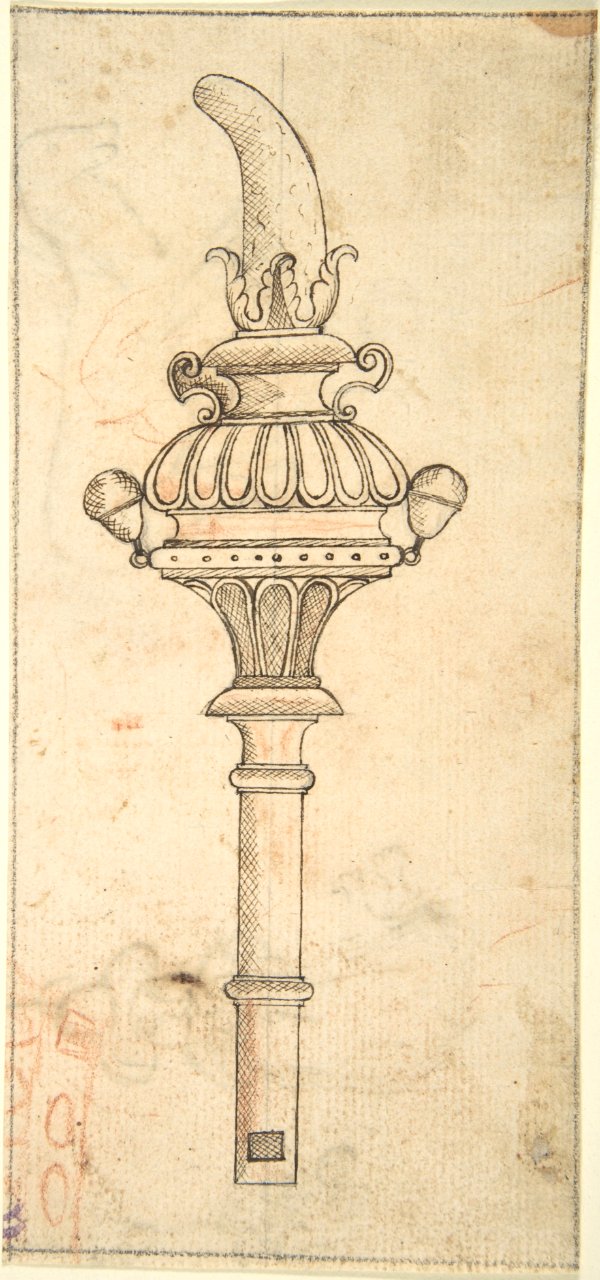 Design for a Rattle and Whistle (recto); Crude Sketches of an Equine Animal and a Figure in Exotic Costume (verso) MET DP801988