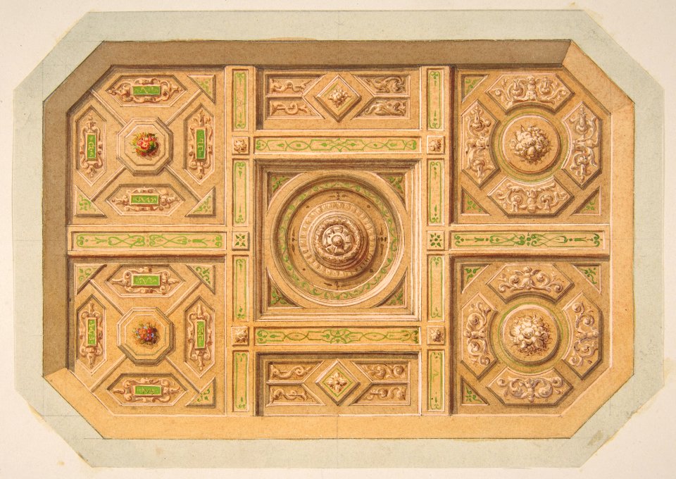 Design for a paneled ceiling with painted decoration MET DP811780