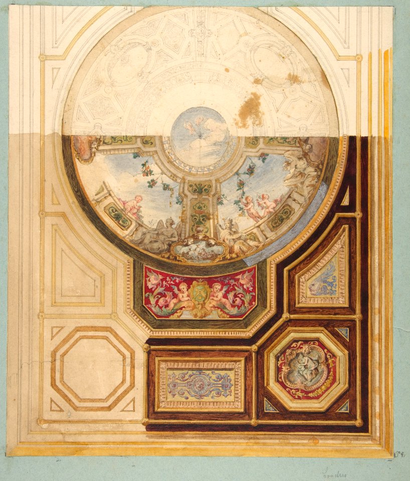 Design for a paneled ceiling with a trompe l'oeil dome in London MET DP811795