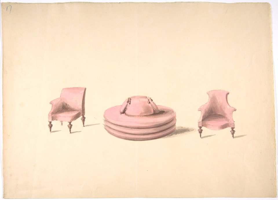 Design for a Round Pink Sofa and an Armchair and a One-armed Chair MET DP807186