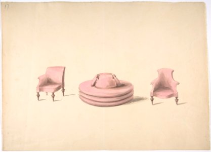 Design for a Round Pink Sofa and an Armchair and a One-armed Chair MET DP807186