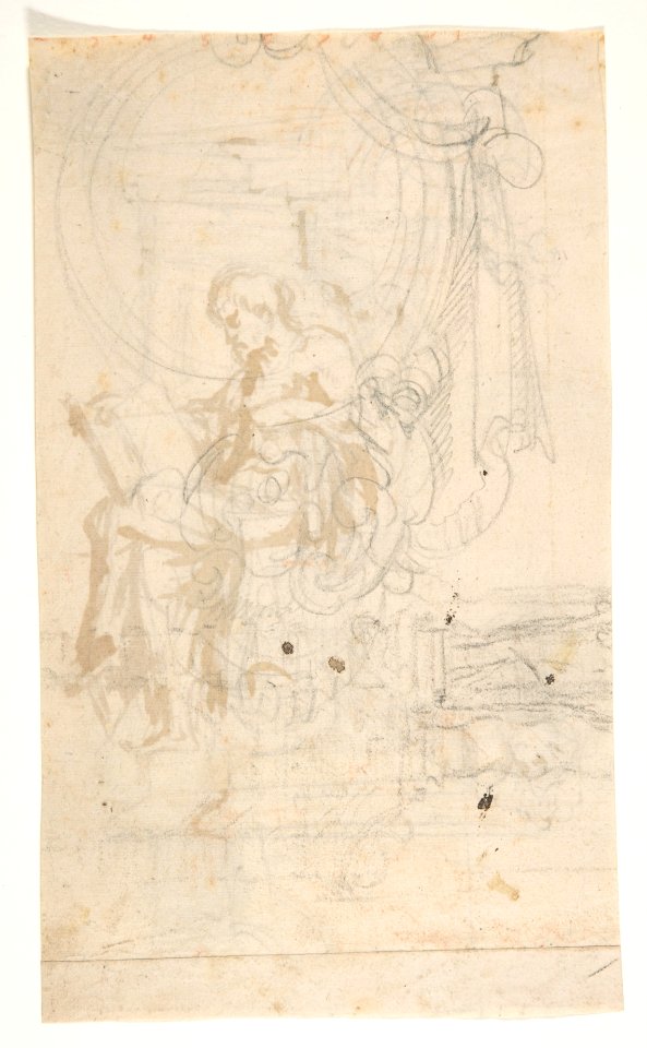 Design for a sepulchral monument with a seated prophet or philosopher; verso- Sketches MET DP808642