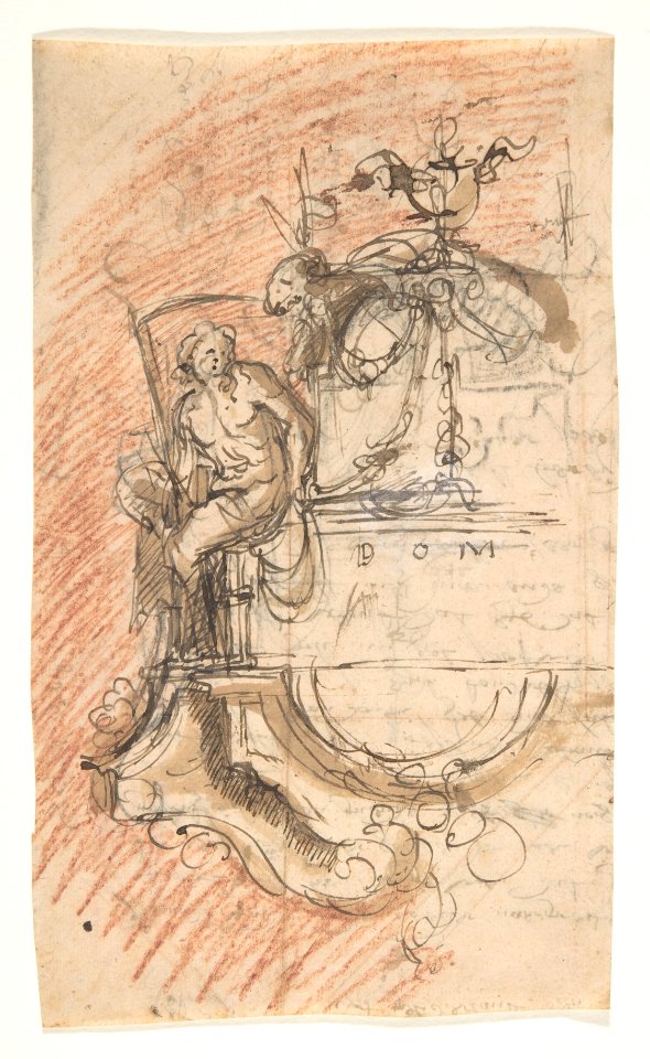 Design for a sepulchral monument with an allegory of Time; verso- Architectural sketch and fragment of a letter MET DP808643