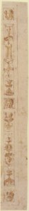 Design for a Pilaster with Two Candelabra Grotesques and Three Masks MET 52.570.27