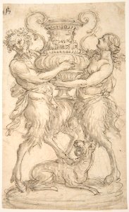 Design for a Sculpture consisting of a Satyr and Satyress holding a Vase MET DP809632
