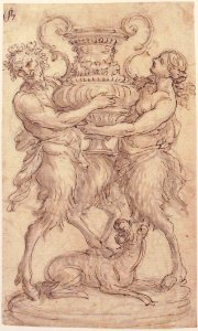 Design for a Sculpture consisting of a Satyr and Satyress holding a Vase MET 52.570.277
